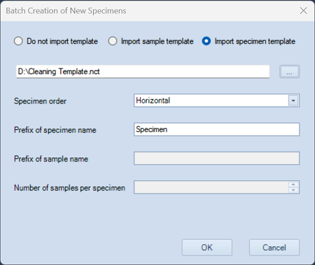 Batch creation of new specimens ...